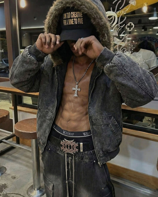 Cropped-Boxy Hoodie in Stone-Washed Cotton