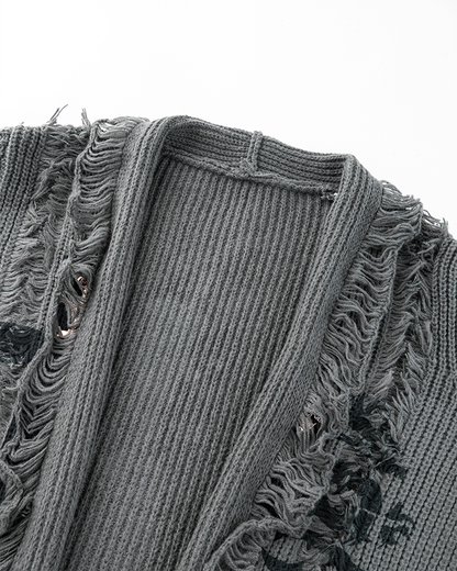 Distressed Long Knit Cardigan Coat