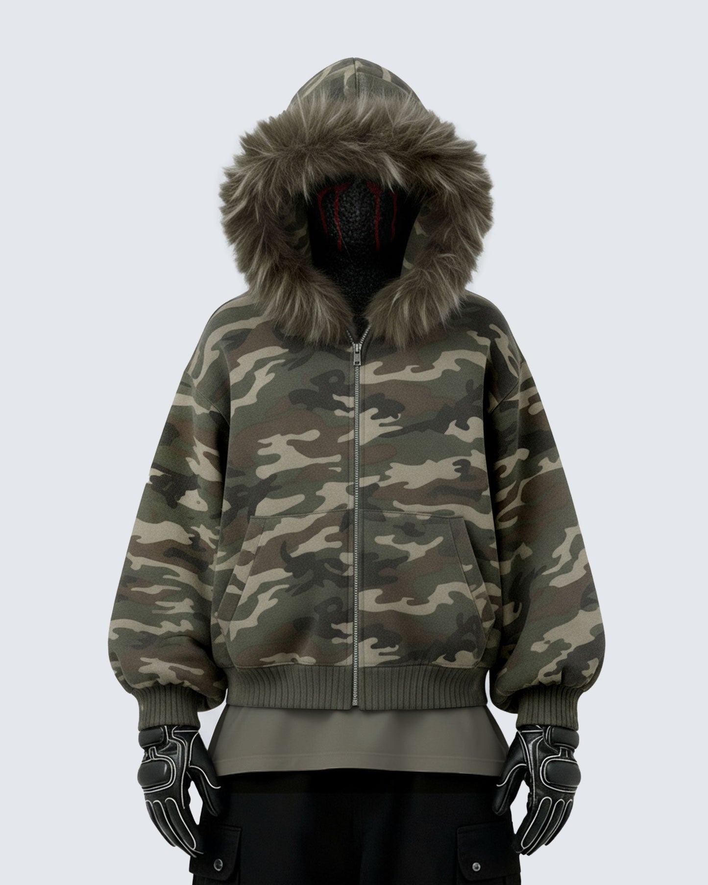 Camouflage  Fur Collar Cotton Jacket