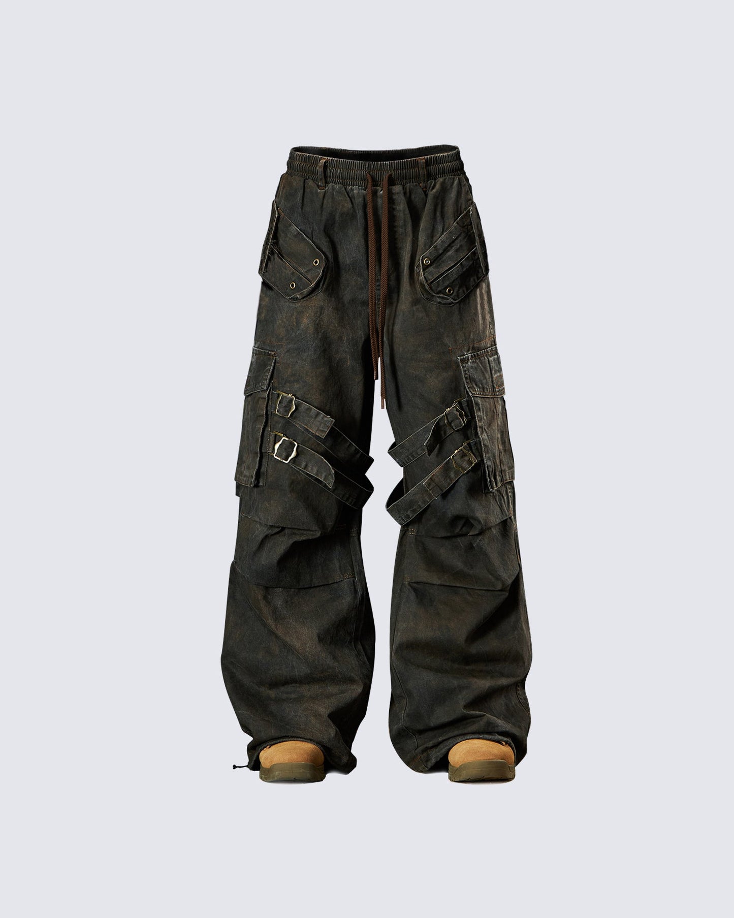 Washed Pleated Utility Cargo Pants