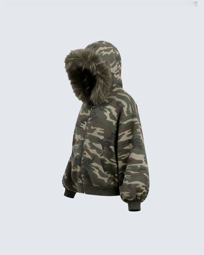 Camouflage  Fur Collar Cotton Jacket