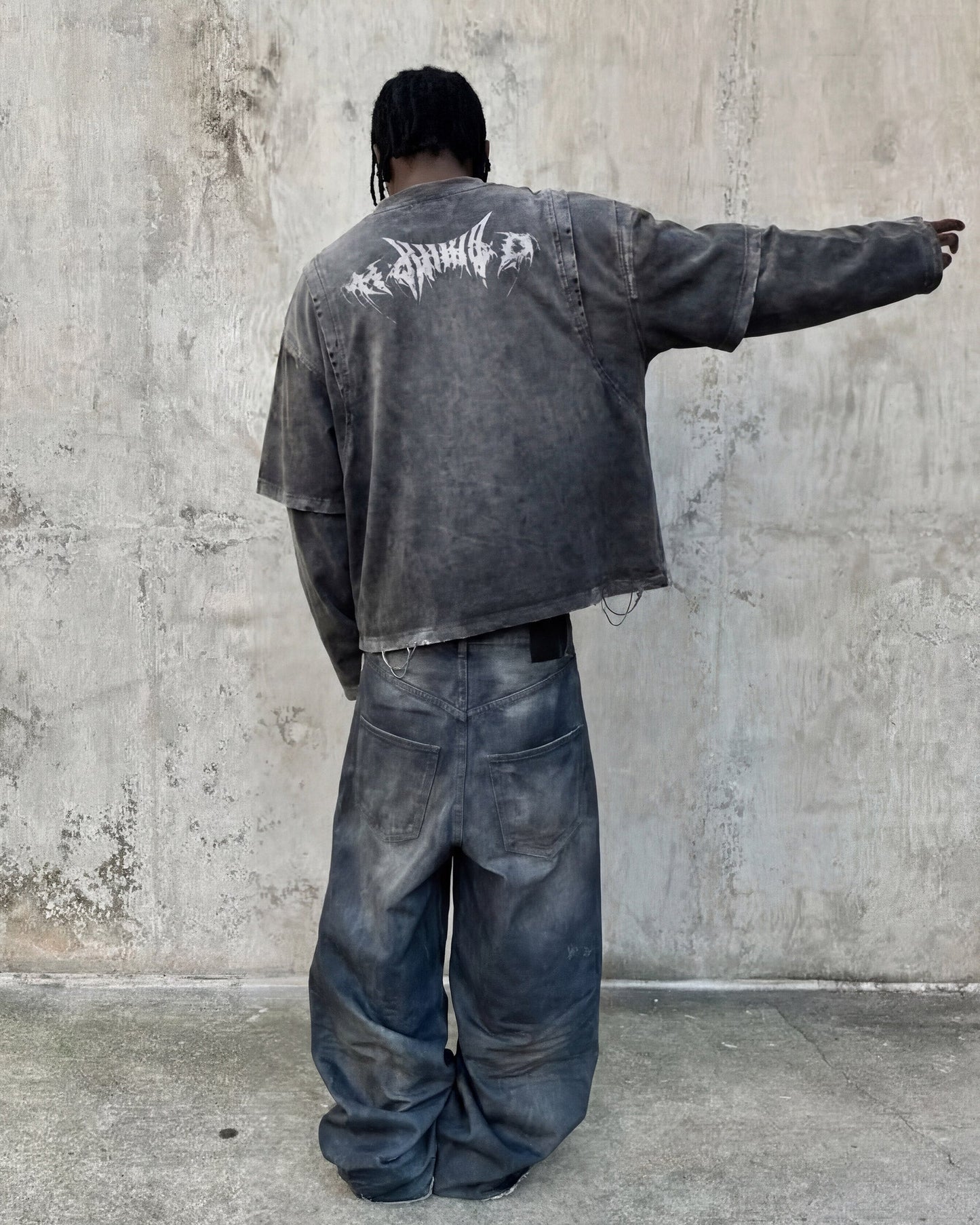 KIIKIO-Vintage Washed Layered Long-T-Shirt