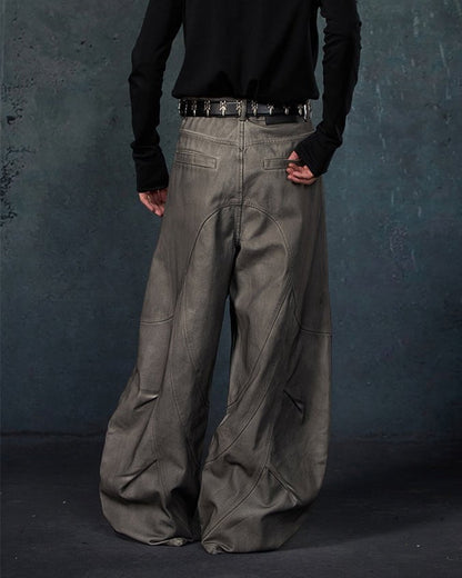 Dark Washed Scimitar-Cut Wide-Leg Jeans