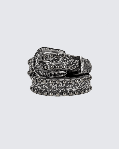 Baroque Engraved Studded Leather Belt
