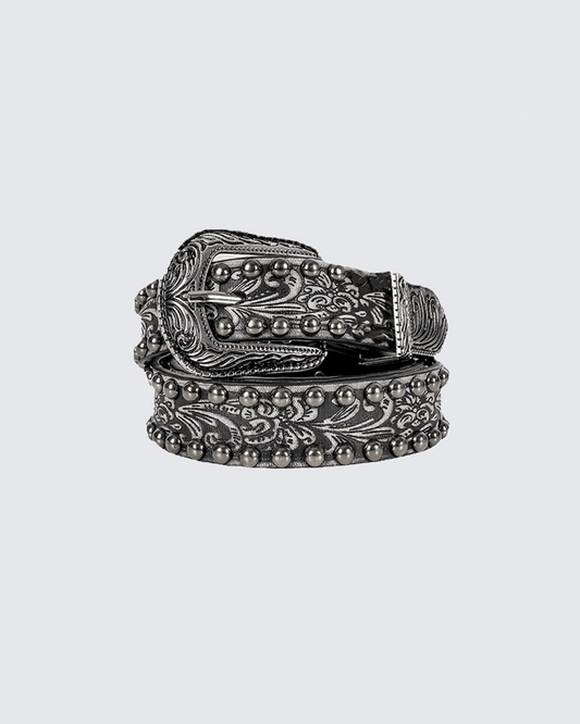 Baroque Engraved Studded Leather Belt