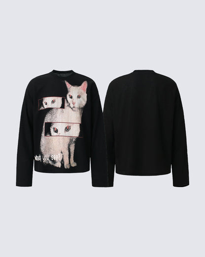 Cat Graphic Long Sleeve T-shirt