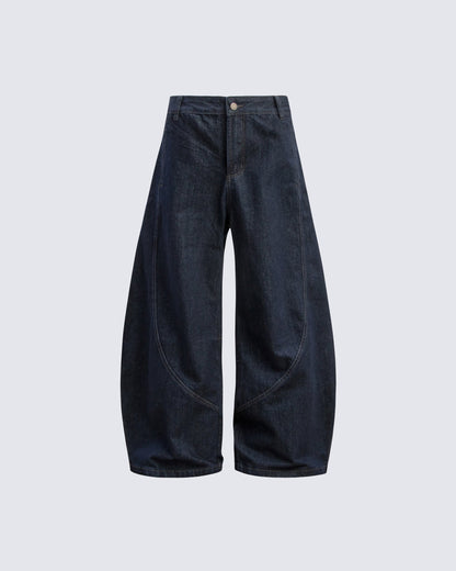 Dark Blade Pants - Wide-Leg Curved Denim