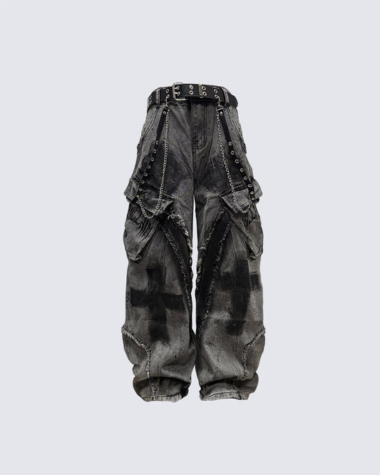 Paint-Splattered Distressed Wide-Leg Jeans