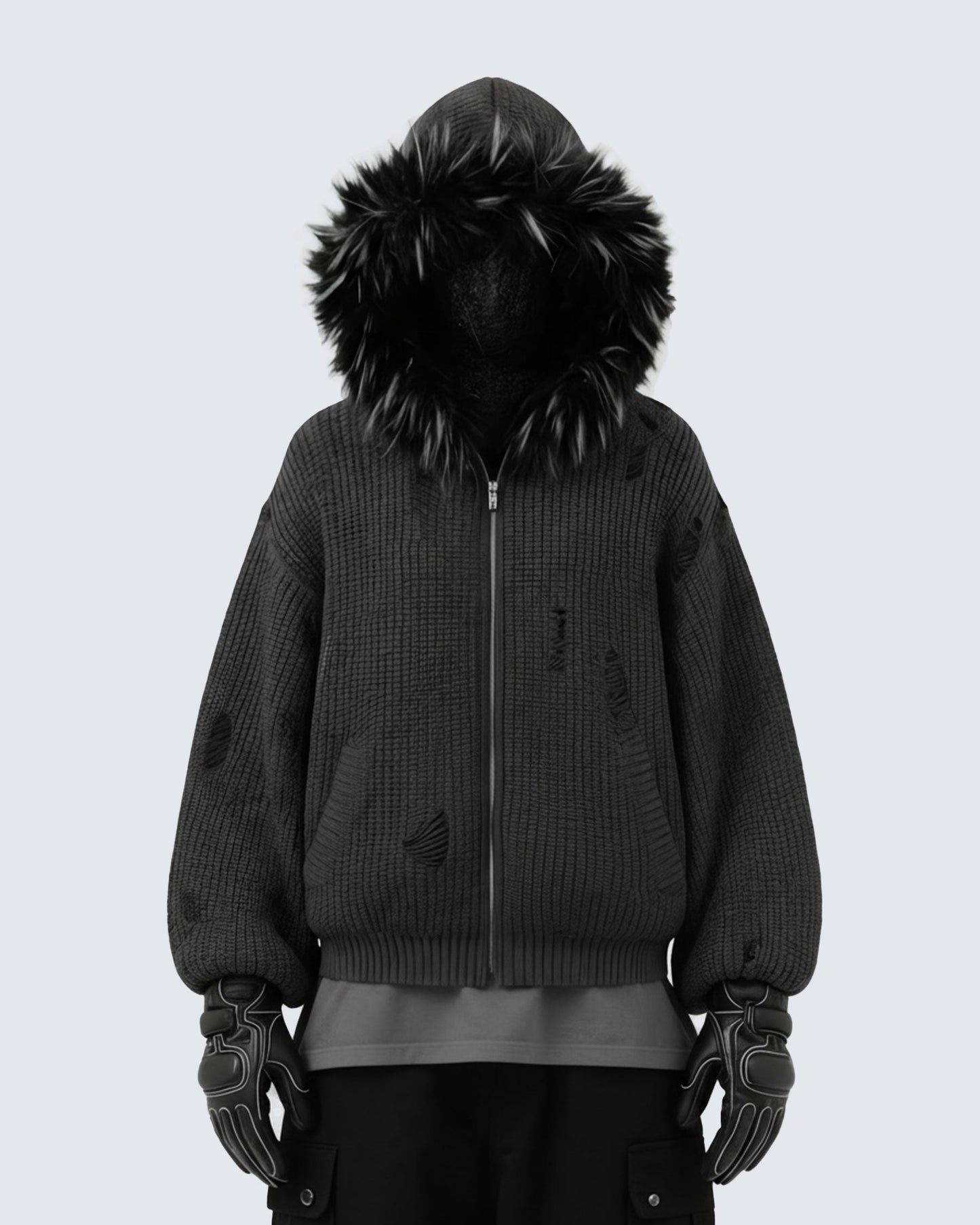 KIIKIO Destroyed Knitted Sweater Plush Coat