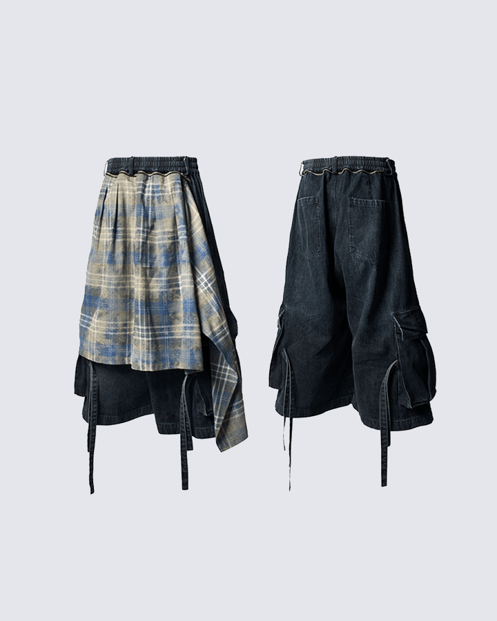 Utility Denim 3/4 Shorts with Detachable Back Flap