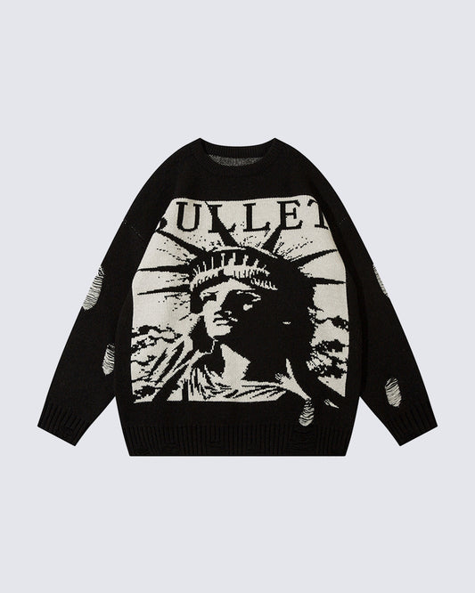 European-American Retro Character Crewneck Sweater