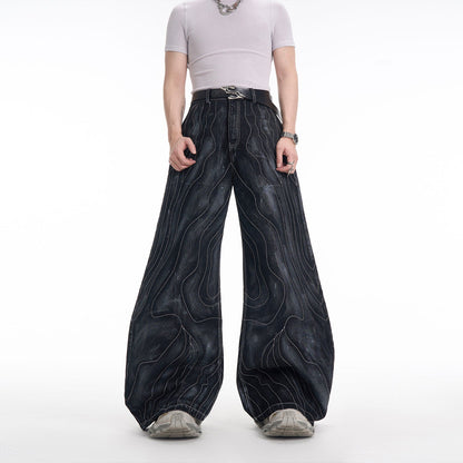 Futuristic Wide-Leg Denim Pants