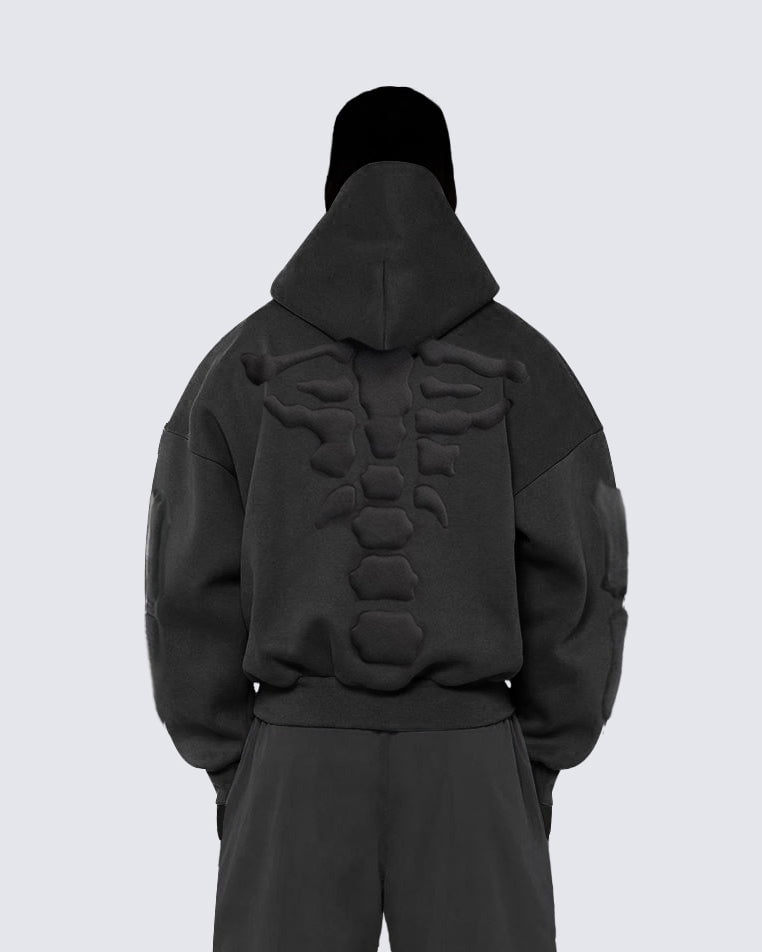 KIIKIO Warm Textured Double-Layer 3D Skeleton Hoodie
