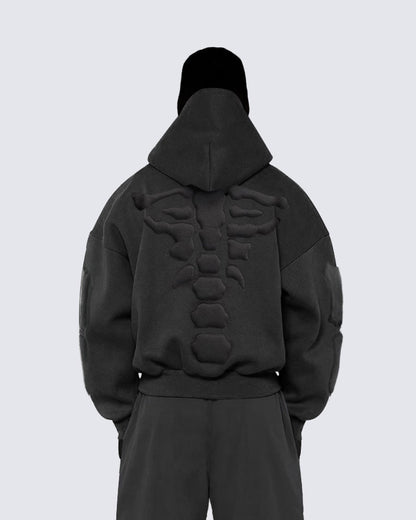 KIIKIO Warm Textured Double-Layer 3D Skeleton Hoodie