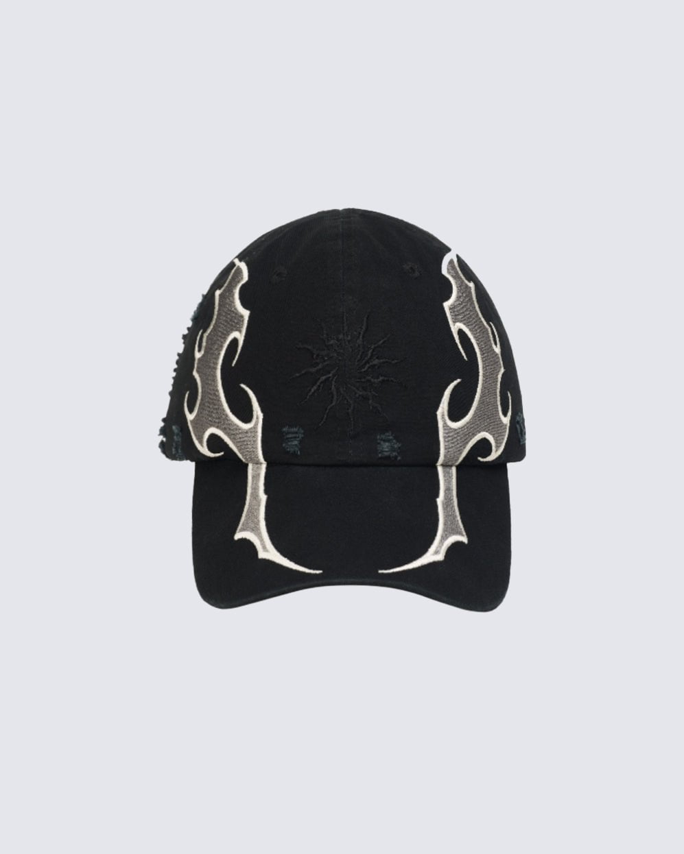 KIIKIO Black Baseball Cap with Flame Design and Sun Embroidery