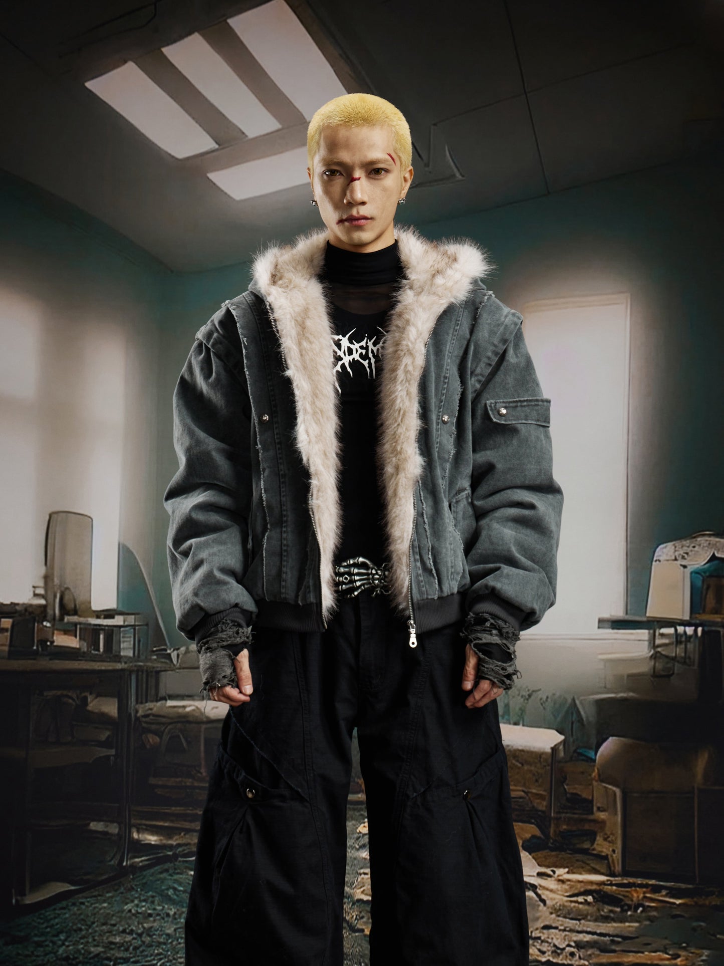 Patchwork Thick Hooded Cotton Jacket