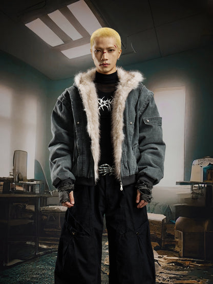 Patchwork Thick Hooded Cotton Jacket