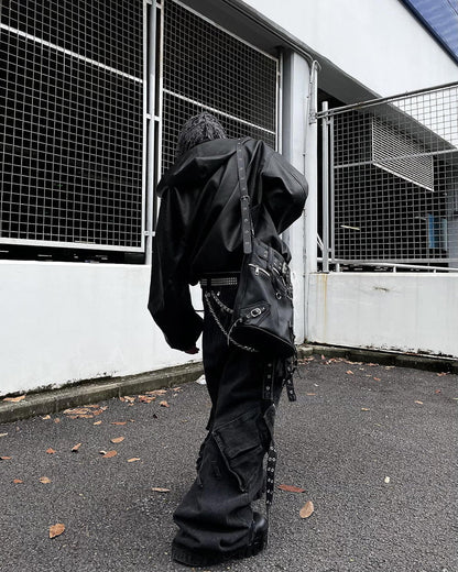 Oversized PU Leather Hooded Jacket
