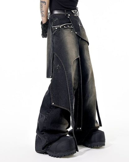 Edgy Dual-Layer Denim Pants