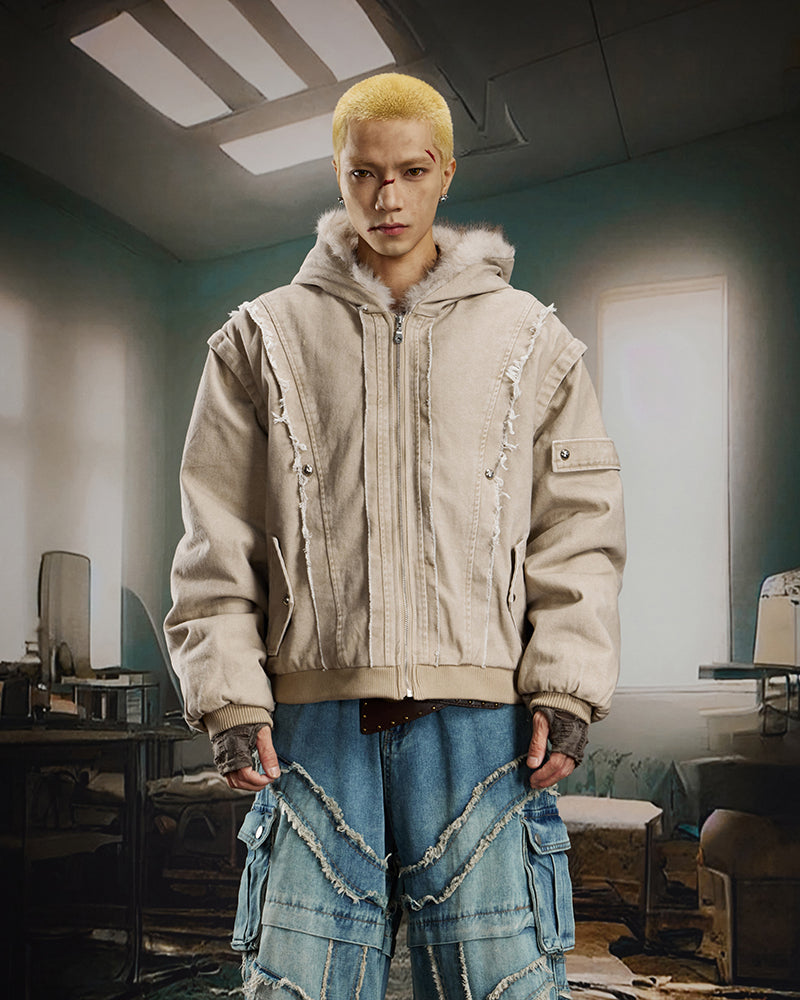 Patchwork Thick Hooded Cotton Jacket