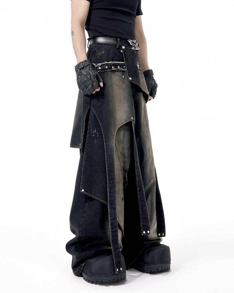 Edgy Dual-Layer Denim Pants