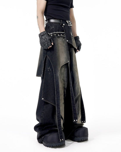 Edgy Dual-Layer Denim Pants