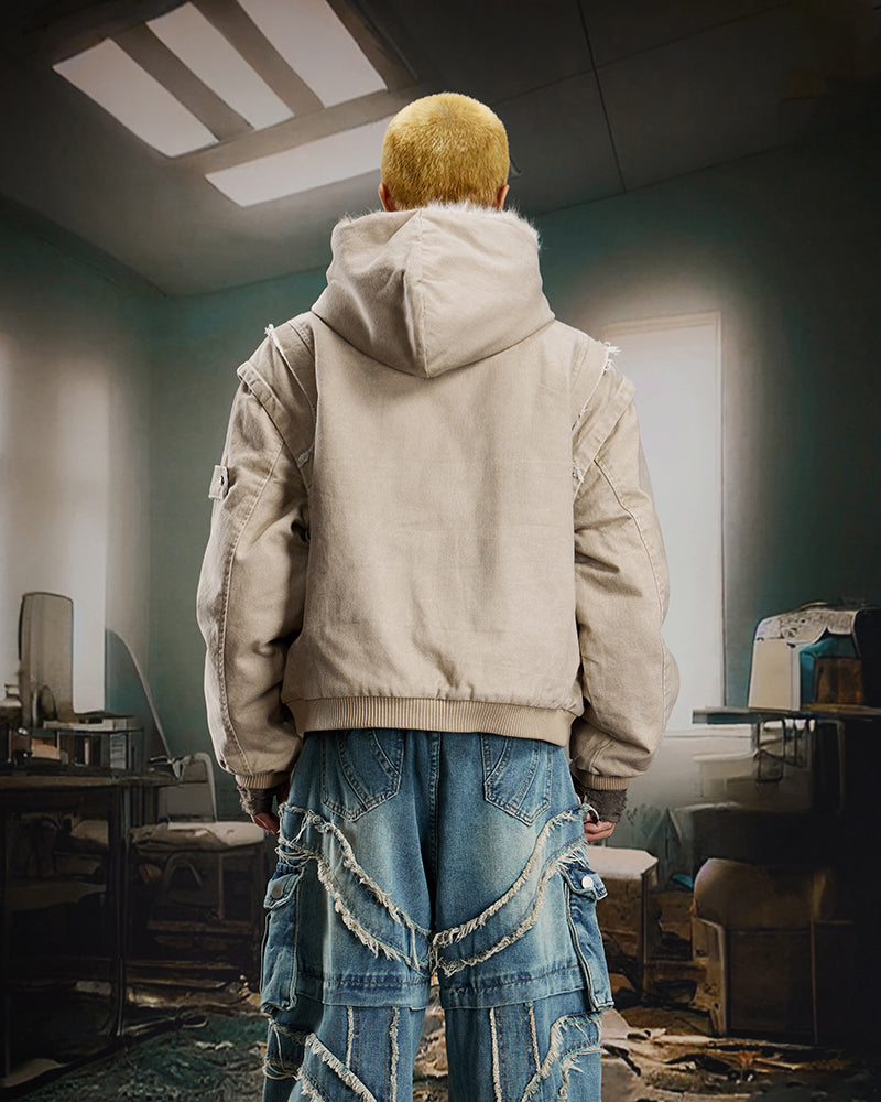 Patchwork Thick Hooded Cotton Jacket