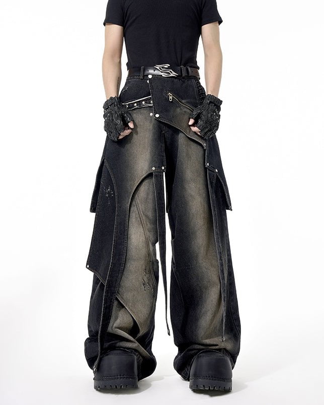 Edgy Dual-Layer Denim Pants