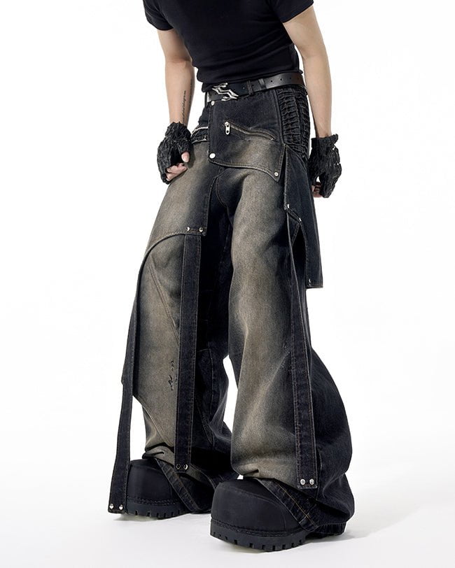 Edgy Dual-Layer Denim Pants