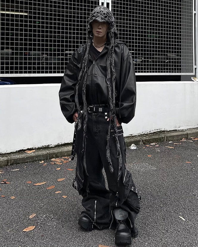 Oversized PU Leather Hooded Jacket