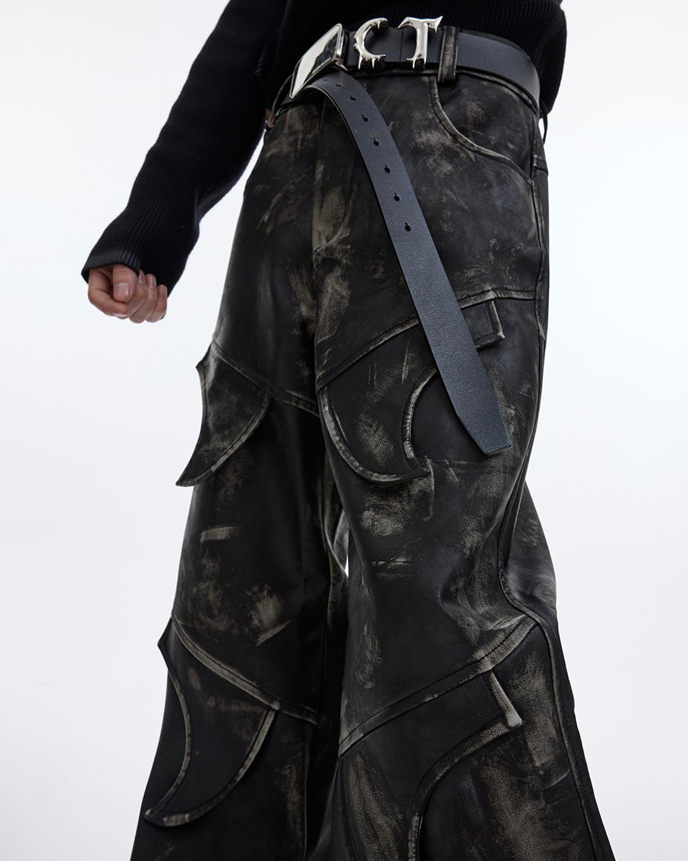 Niche Deconstructed Vintage Heavyweight PU Leather Pants