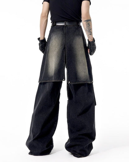 Edgy Dual-Layer Denim Pants