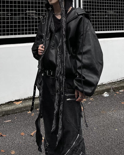 Oversized PU Leather Hooded Jacket