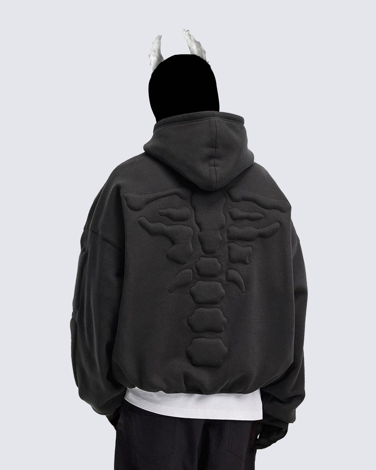 KIIKIO Warm Textured Double-Layer 3D Skeleton Hoodie