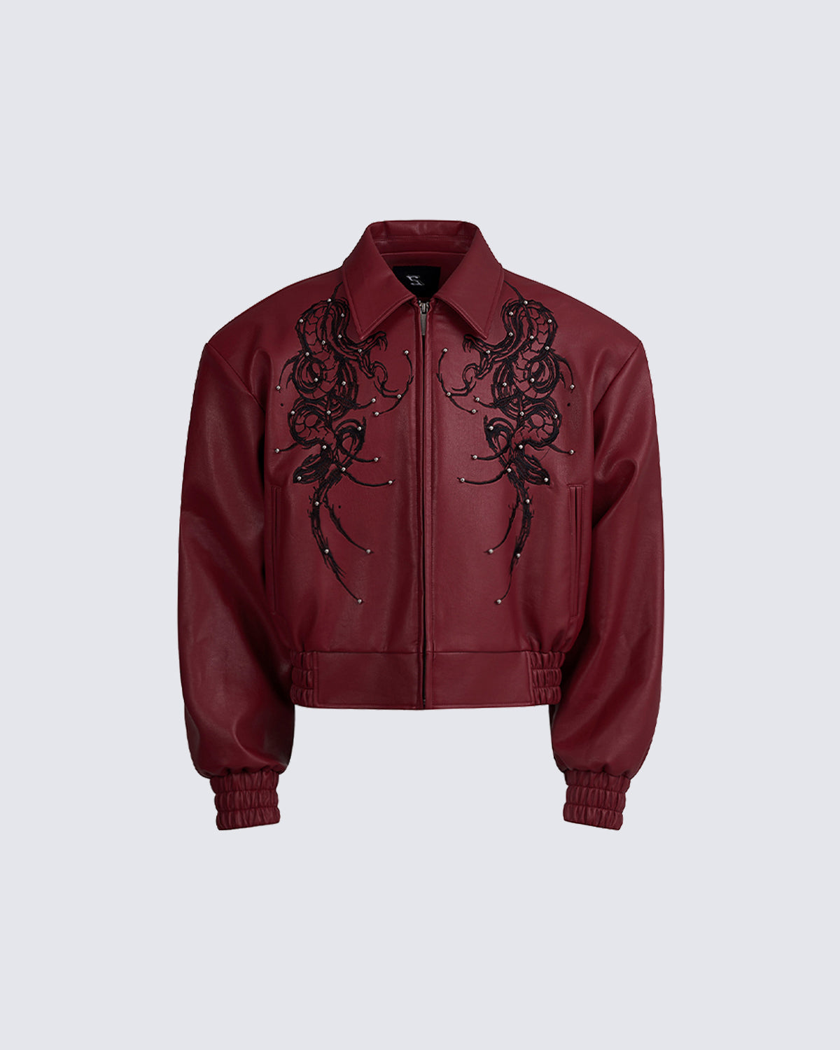 Embroidered Faux Leather Moto Jacket