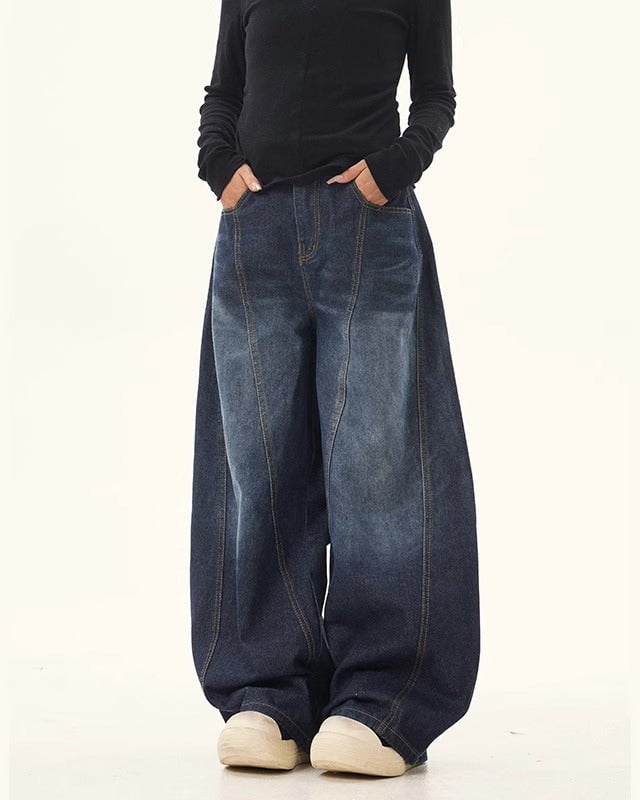 Patchwork Design Washed Denim Pants