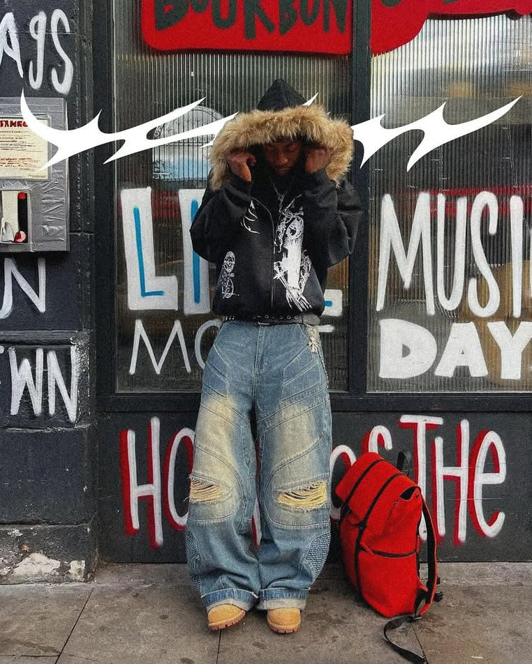 Urban Deconstructed Style Biker Jeans