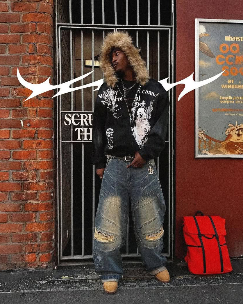 Urban Deconstructed Style Biker Jeans