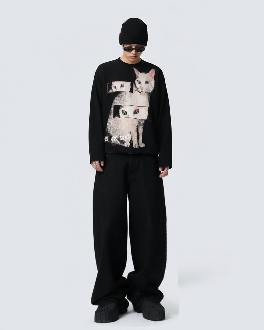 Cat Graphic Long Sleeve T-shirt