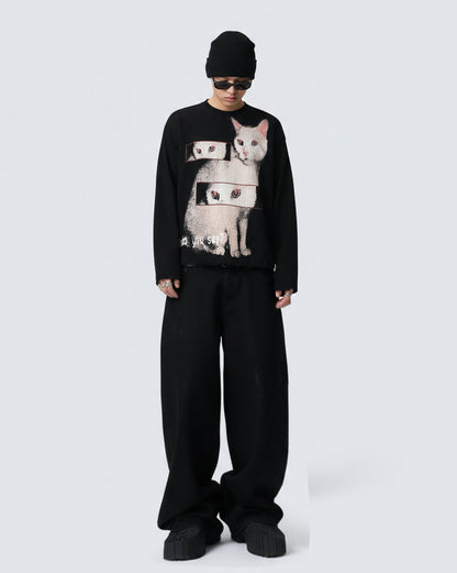 Cat Graphic Long Sleeve T-shirt