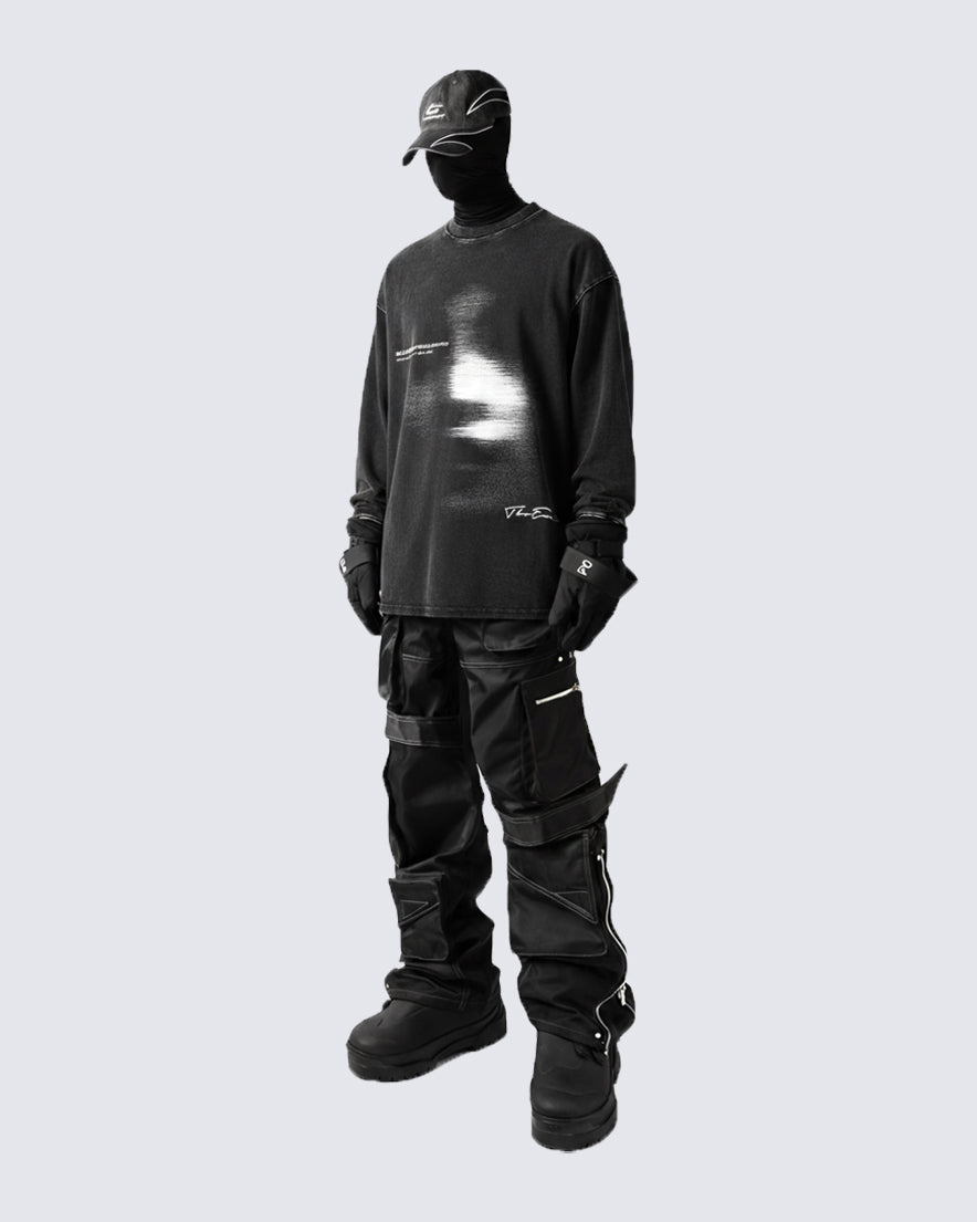 Blurred Figure Print Long Sleeve T-shirt