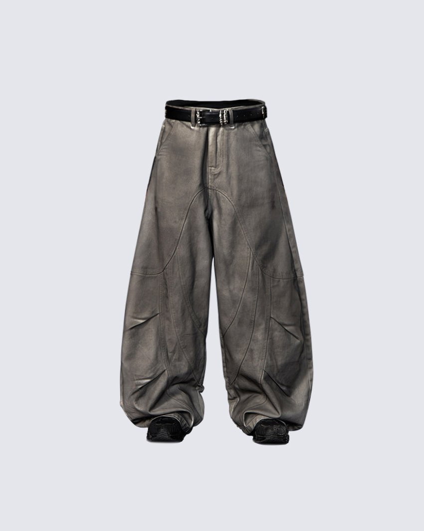 Dark Washed Scimitar-Cut Wide-Leg Jeans