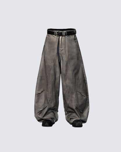 Dark Washed Scimitar-Cut Wide-Leg Jeans