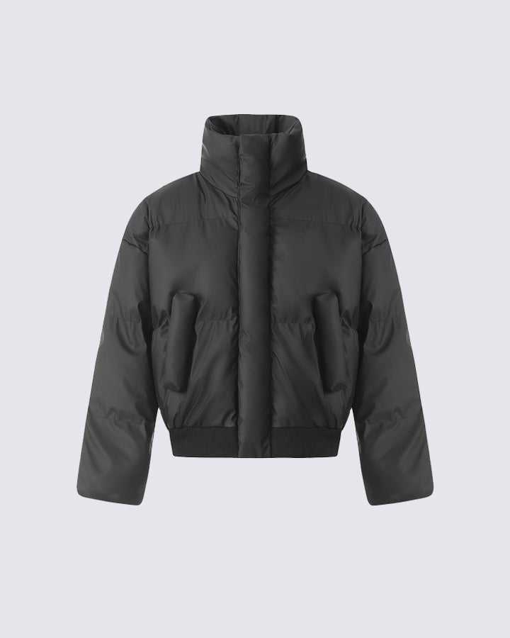 Simple High Neck Short Cotton Jacket