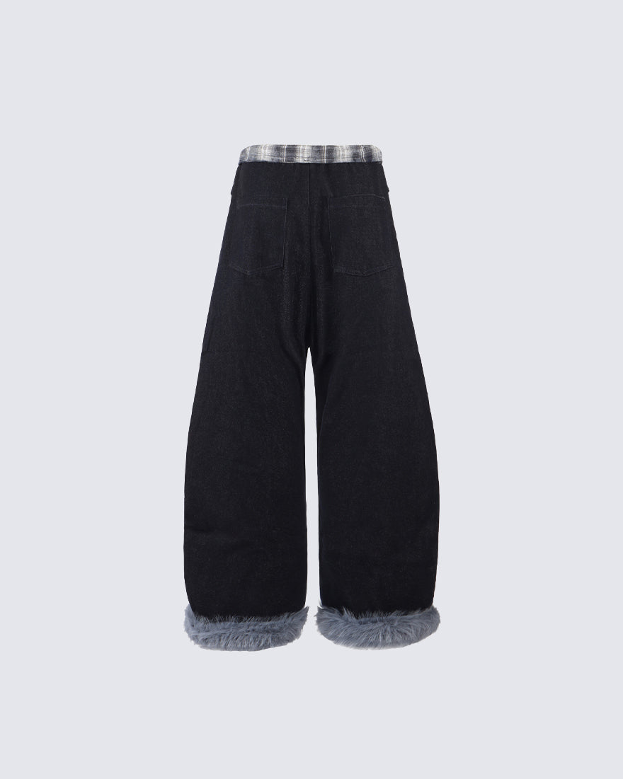 American Retro Plaid Patchwork Denim Pants