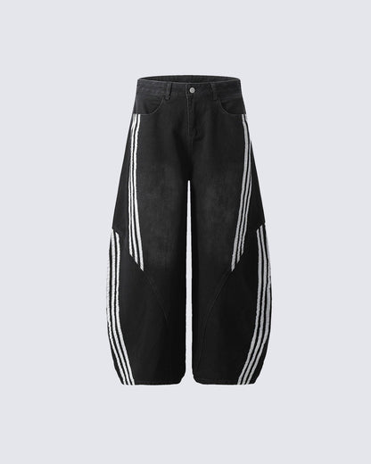 Contrast Striped Wide-Leg Denim Pants