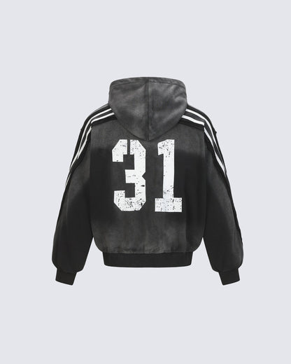 Vintage Loose Fit Washed Distressed Zip-Up Hoodie