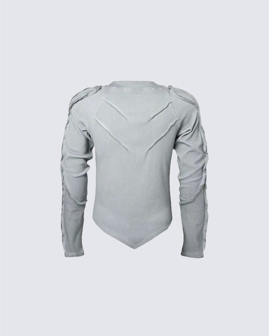 Distressed Panel Long-Sleeve Top