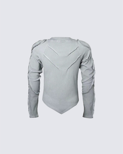 Distressed Panel Long-Sleeve Top