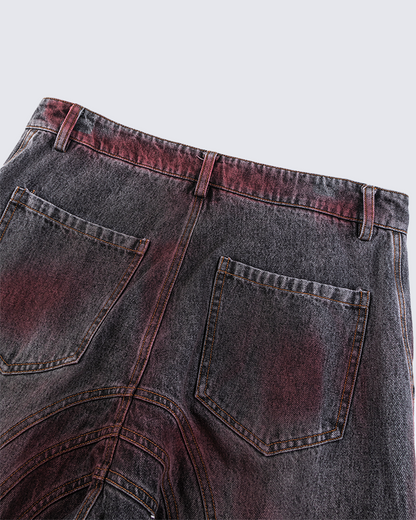 Red Fade 3D Panel Wide-Leg Denim Pants
